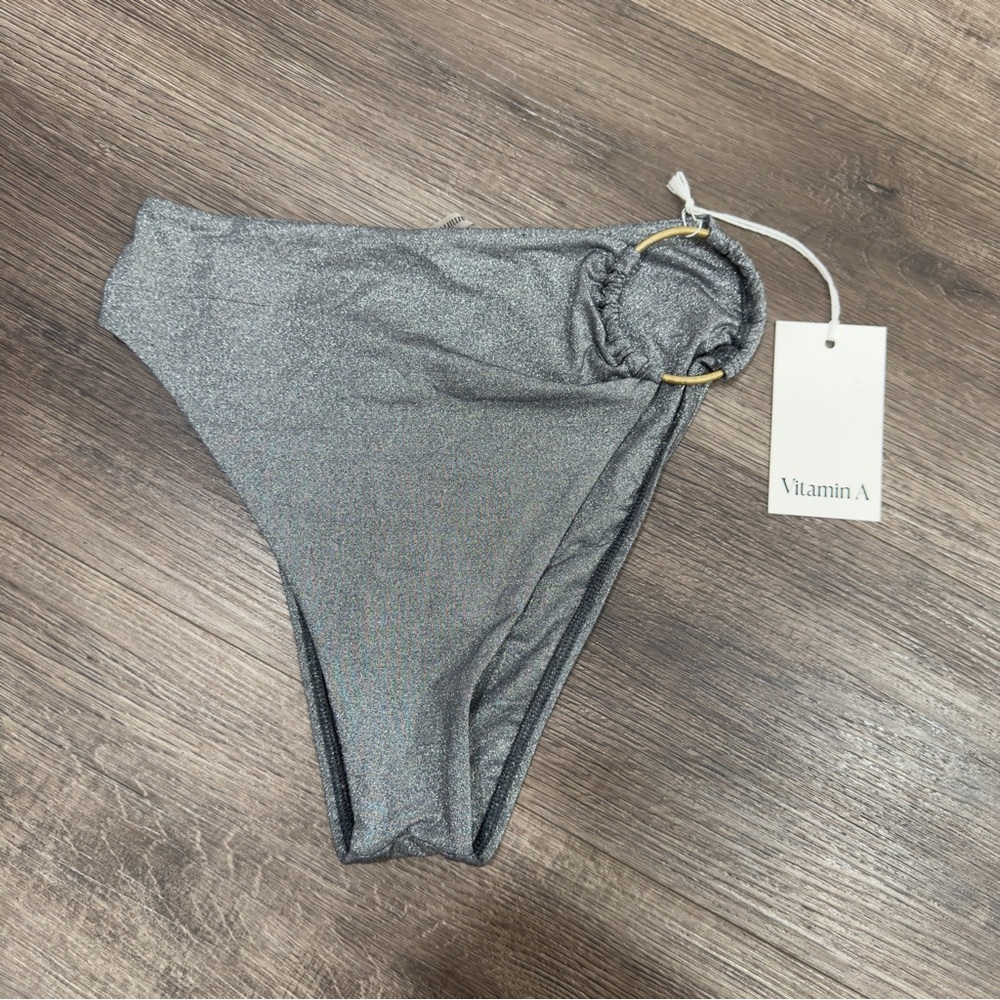 Banana Republic Metallic Silver Swim Bottom with Gold Ring Accent